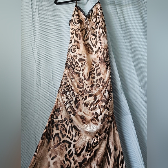 NWT - Long Mesh Animal Print Maxi Dress with Black Lace- Lined - Size Small - Picture 2 of 11